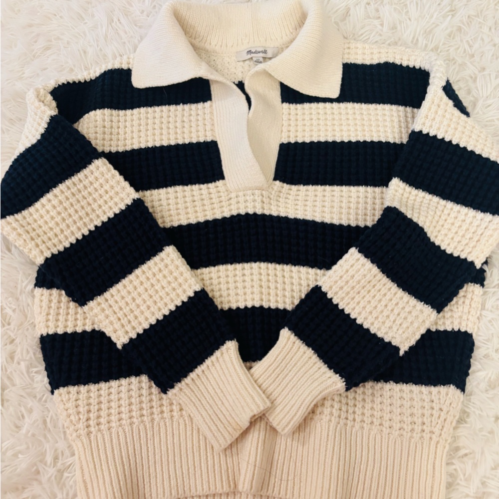Madewell Black and Cream Striped Sweater
